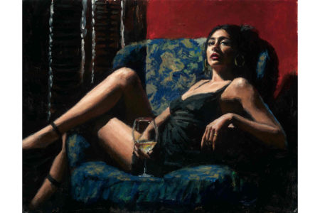 Fabian Perez Vanessa in the Blue Chair with Flowers 
